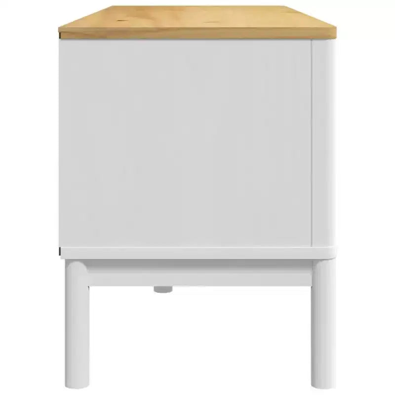 Meuble TV Floro - Bois de pin massif - Meuble moderne blanc - 114x43x55 cm - Convient aux téléviseurs de 51 à 60 pouces - Grand espace de rangement - Idéal pour le salon