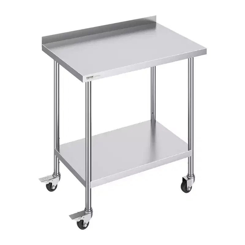 VEVOR 24 x 36 x 40 Inch Stainless Steel Work Table, Commercial Food Prep Worktable with Casters, Heavy Duty Prep Worktable, Metal Work Table