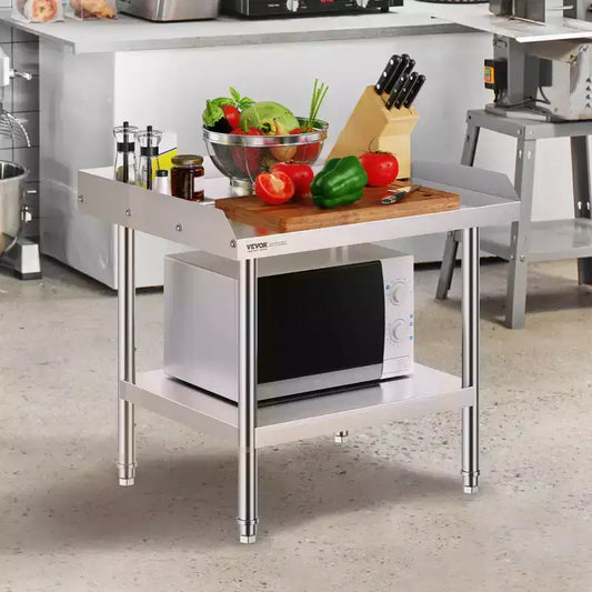 Table de travail en acier inoxydable, table de préparation alimentaire commerciale de 24 x 28 x 26 pouces, table de préparation robuste avec dosseret sur 3 côtés, table de travail en métal