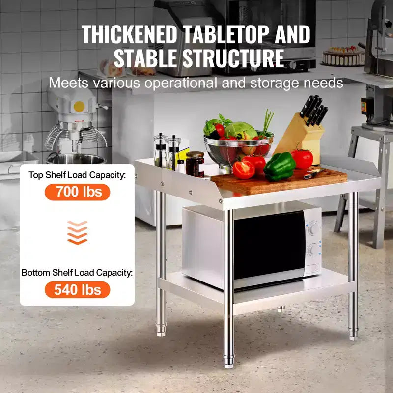 Table de travail en acier inoxydable, table de préparation alimentaire commerciale de 24 x 28 x 26 pouces, table de préparation robuste avec dosseret sur 3 côtés, table de travail en métal