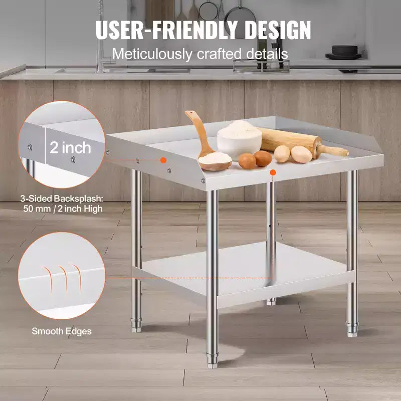 Table de travail en acier inoxydable, table de préparation alimentaire commerciale de 24 x 28 x 26 pouces, table de préparation robuste avec dosseret sur 3 côtés, table de travail en métal