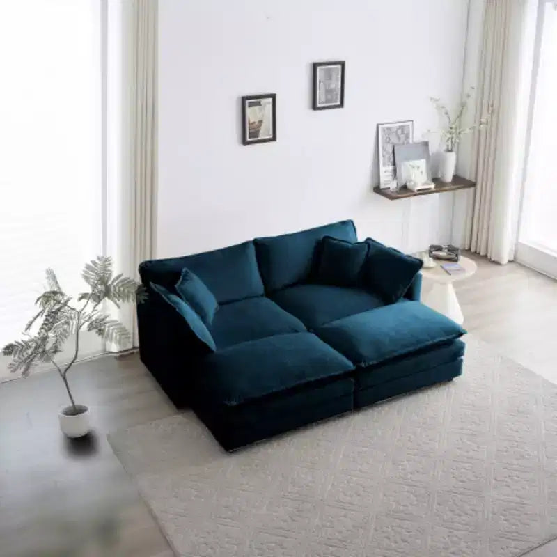 Canapé 2 places rembourré et 2 poufs, causeuse de salon