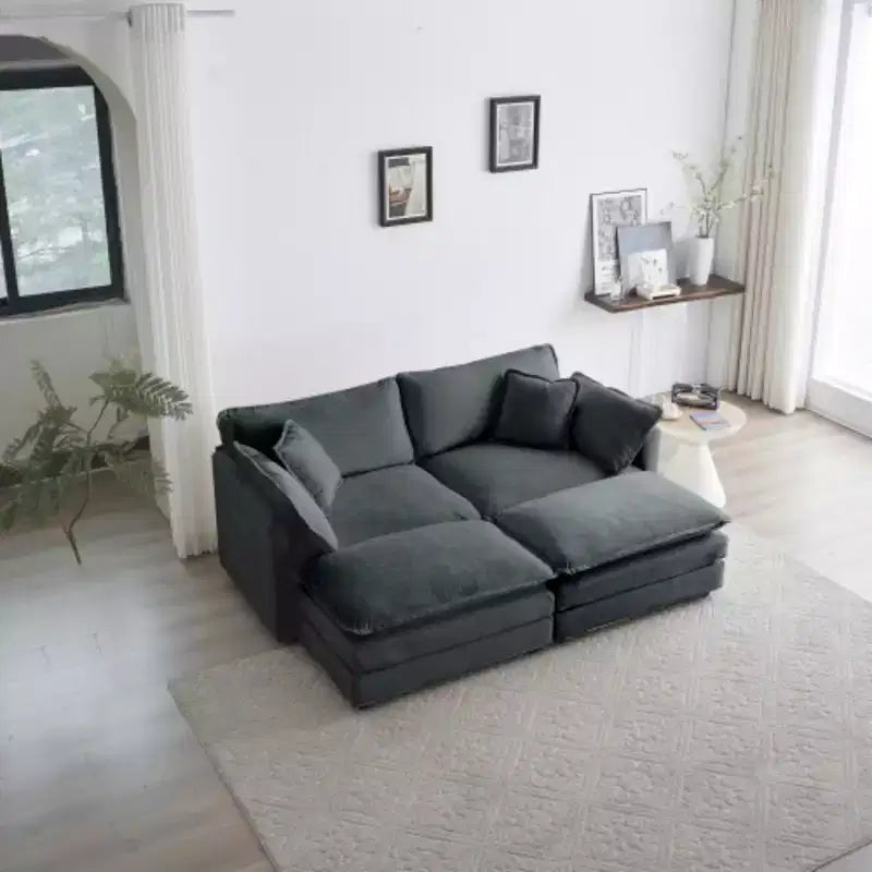 Canapé 2 places rembourré et 2 poufs, causeuse de salon