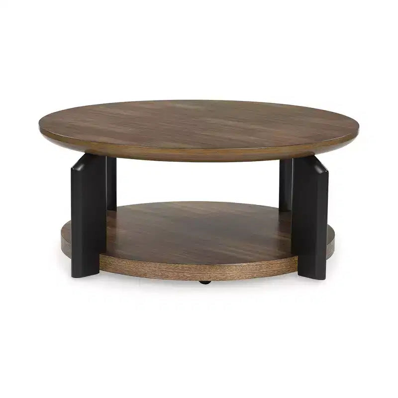 Table basse ronde bicolore Kraeburn à roulettes, marron