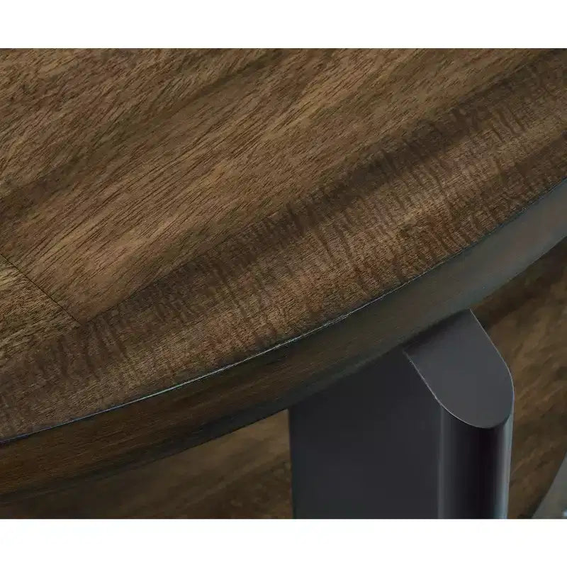 Table basse ronde bicolore Kraeburn à roulettes, marron