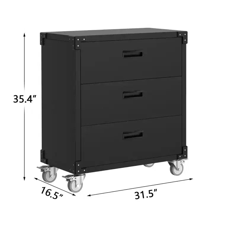 Meuble à outils roulant en acier robuste à 3 tiroirs de 35,4 po, classeur métallique mobile avec serrure pour garage, atelier, entrepôt, maison et bureau