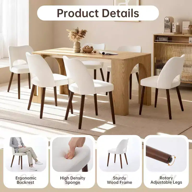 Chaises de salle à manger en bois, chaises de cuisine à dossier ajouré, chaises de salle à manger modernes rembourrées en tissu avec patins réglables, chaises de salle à manger de style ferme