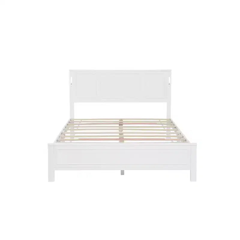 Lit Queen Size et cadre de lit avec tête et pied de lit à panneaux hauts, éclairage LED intégré, station de charge USB