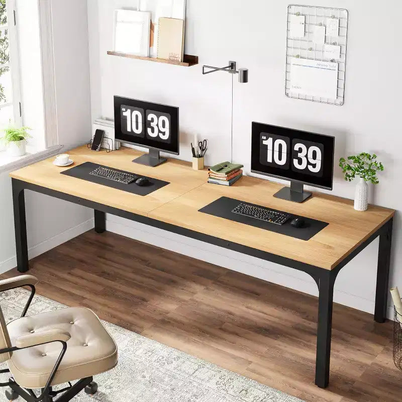 Bureau d'ordinateur extra-long de 200 cm, double poste de travail pour 2 personnes, idéal pour le bureau à domicile