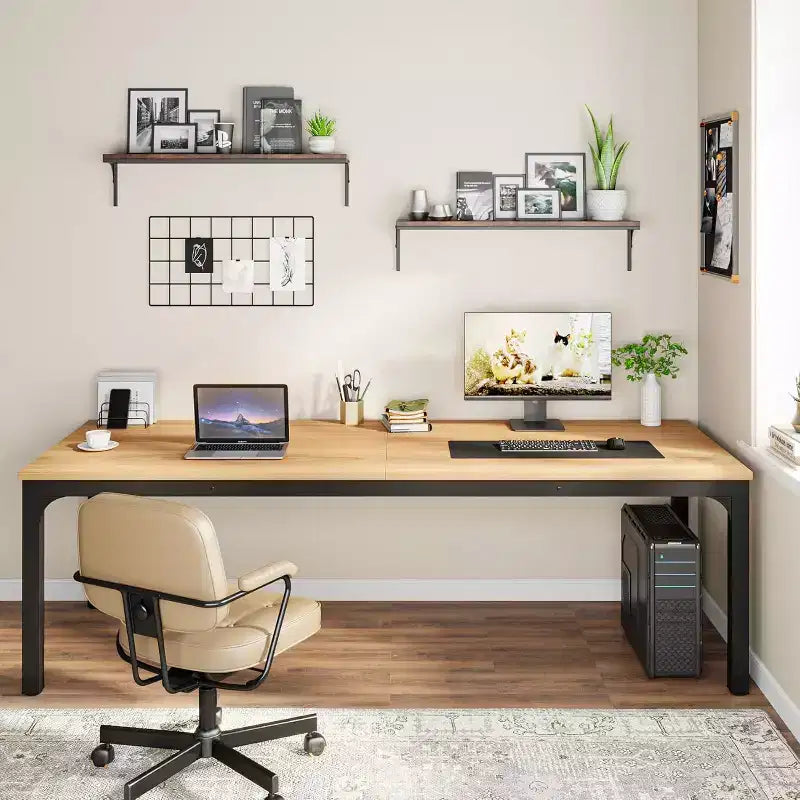 Bureau d'ordinateur extra-long de 200 cm, double poste de travail pour 2 personnes, idéal pour le bureau à domicile