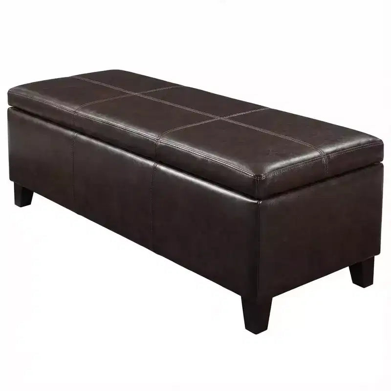 Banc Ottoman de Rangement Rectangulaire 50,25" en Similicuir Marron Vieilli, Dessus Relevable