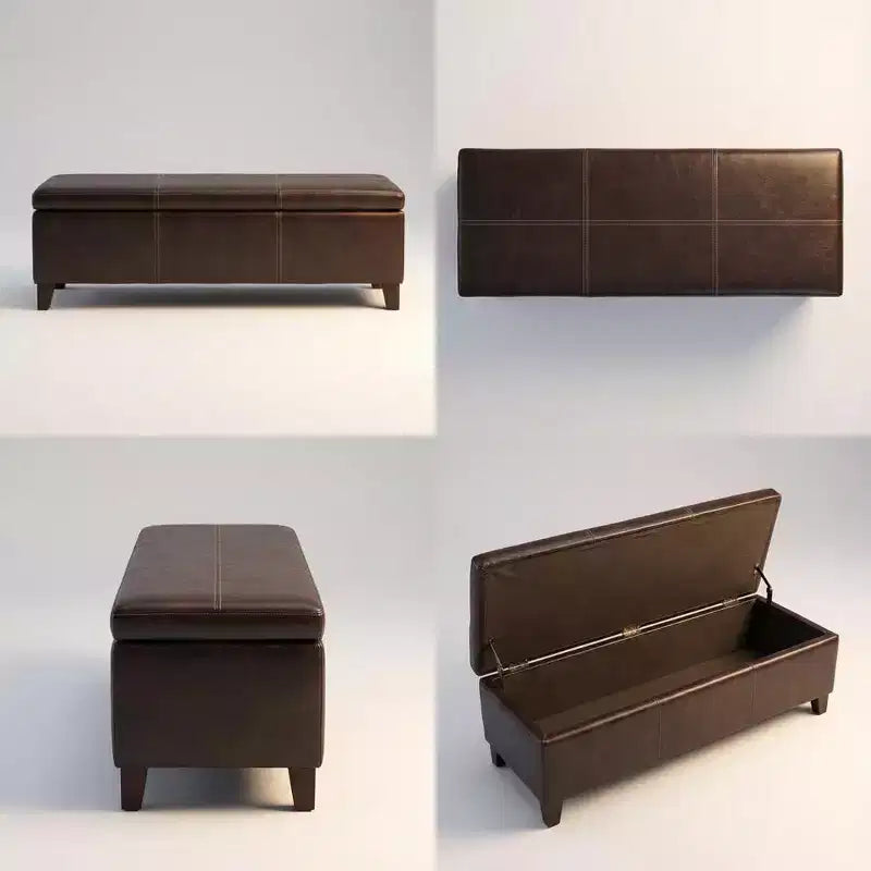 Banc Ottoman de Rangement Rectangulaire 50,25" en Similicuir Marron Vieilli, Dessus Relevable