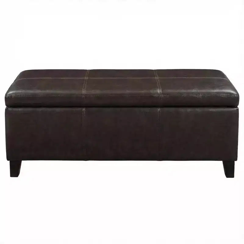 Banc Ottoman de Rangement Rectangulaire 50,25" en Similicuir Marron Vieilli, Dessus Relevable