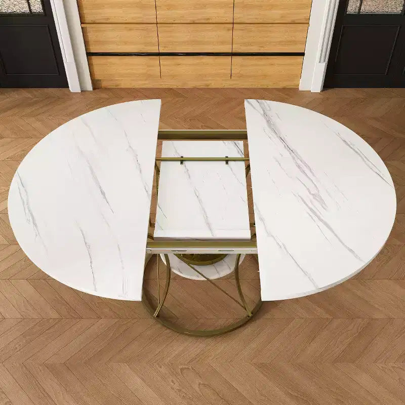 4359 Table à manger ronde extensible pour 4-6 personnes, table de cuisine avec étagère de rangement et base en métal pour salle à manger