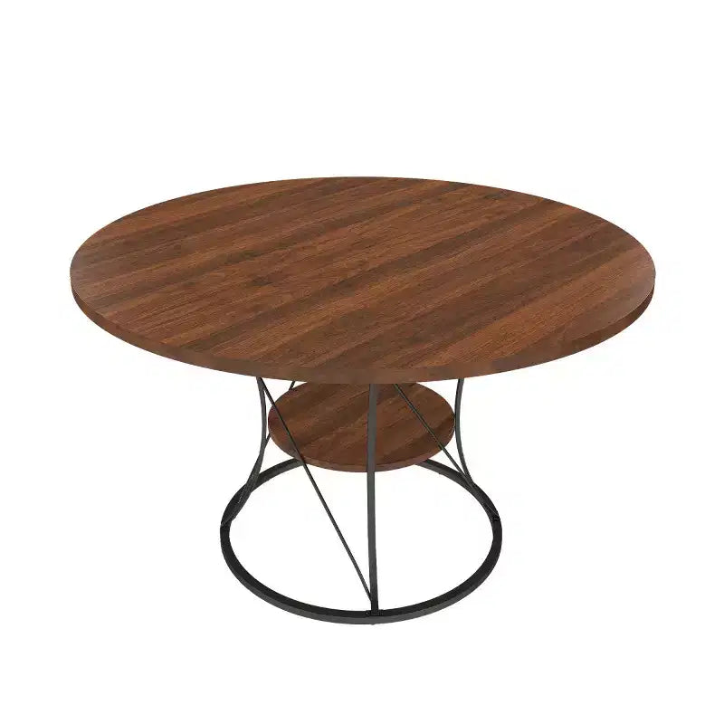4359 Table à manger ronde extensible pour 4-6 personnes, table de cuisine avec étagère de rangement et base en métal pour salle à manger