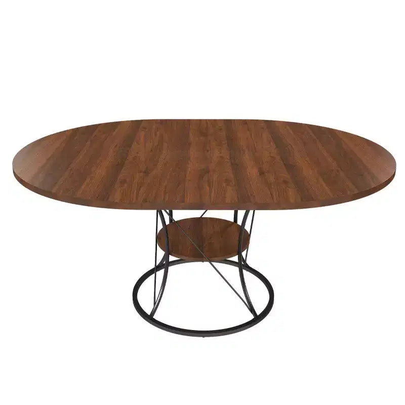 4359 Table à manger ronde extensible pour 4-6 personnes, table de cuisine avec étagère de rangement et base en métal pour salle à manger