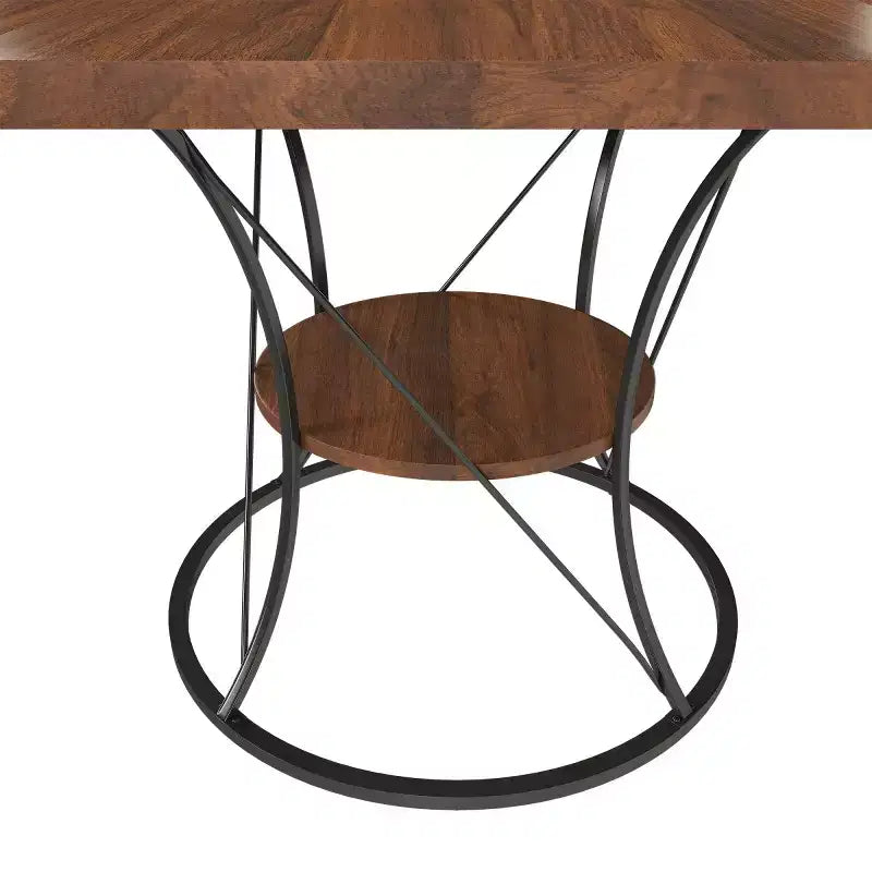 4359 Table à manger ronde extensible pour 4-6 personnes, table de cuisine avec étagère de rangement et base en métal pour salle à manger