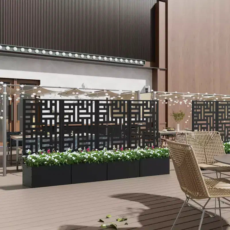Jardinière en fer forgé noir avec treillis (style urbain), 47x24x12, jardinière compacte d'extérieur