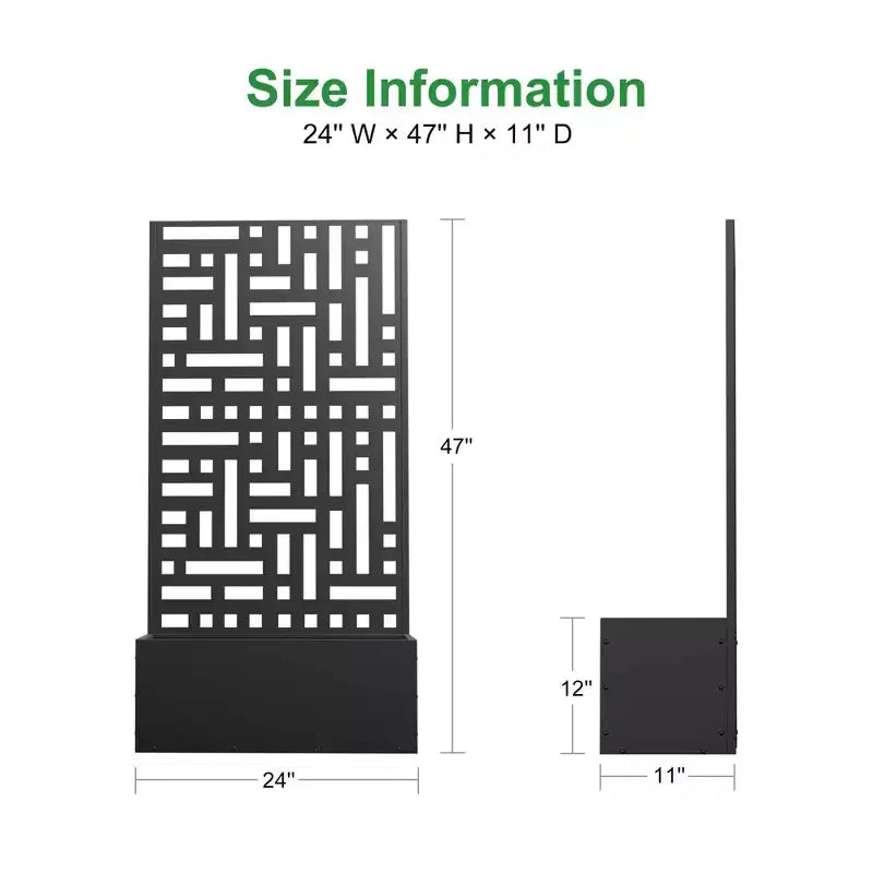Jardinière en fer forgé noir avec treillis (style urbain), 47x24x12, jardinière compacte d'extérieur