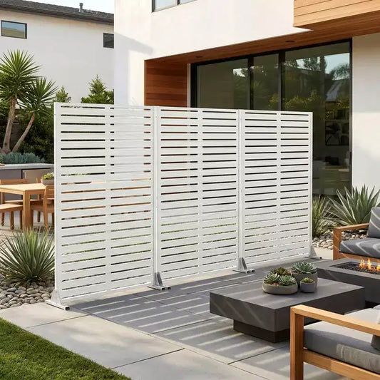 MAYEERTY Classic Louvered White HDPE Room Divider, 72x47x16, 6-Piece Easy Care Indoor Outdoor Screen