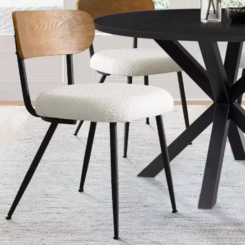 Table à manger ronde 5 pièces, table en bois noir 40 et chaises Boucle rembourrées avec dossier en frêne pour salle à manger
