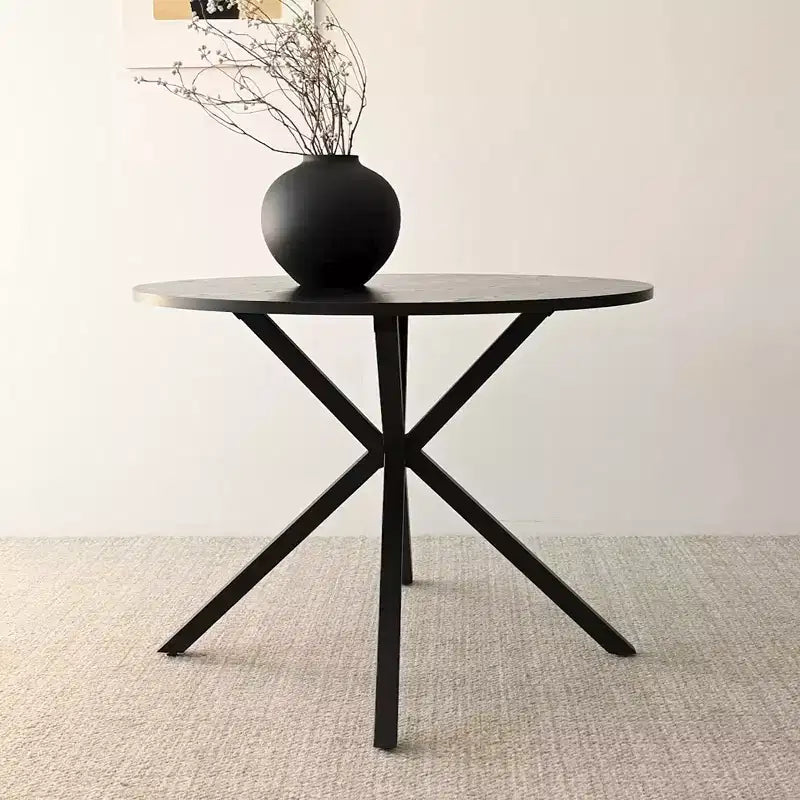Table à manger ronde 5 pièces, table en bois noir 40 et chaises Boucle rembourrées avec dossier en frêne pour salle à manger