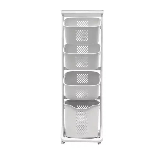 JVNOXK 4-Tier Laundry Basket Sorter, Rolling Laundry Storage Organizer with Removable Wheels, Bathroom Dirty Clothes Cart, White