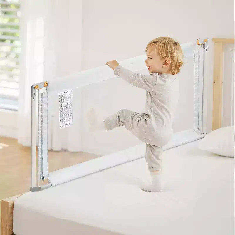 Barrière de lit pour tout-petit, barrière de protection pour lits d'enfants avec tuyau en fer renforcé et tissu Oxford, barrière de lit latérale réglable en hauteur, 1 pièce, gris