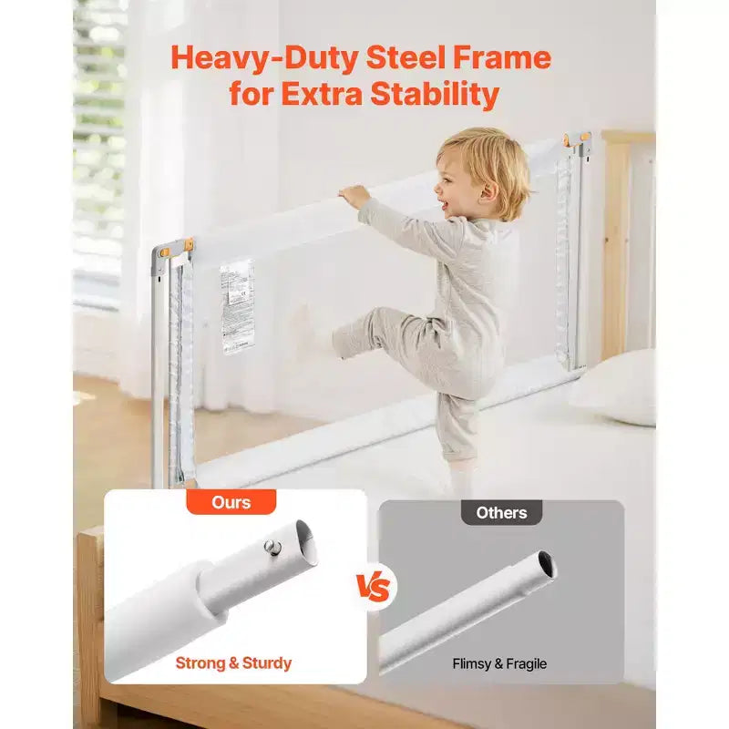 Barrière de lit pour tout-petit, barrière de protection pour lits d'enfants avec tuyau en fer renforcé et tissu Oxford, barrière de lit latérale réglable en hauteur, 1 pièce, gris