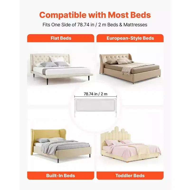 Barrière de lit pour tout-petit, barrière de protection pour lits d'enfants avec tuyau en fer renforcé et tissu Oxford, barrière de lit latérale réglable en hauteur, 1 pièce, gris