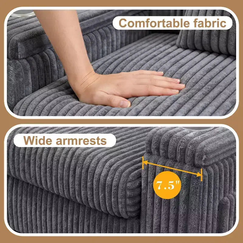 91 canapé moderne biplace avec accoudoirs de rangement pour salon, canapé 2 places en velours côtelé avec poches latérales/chargement USB et porte-gobelets, assise profonde
