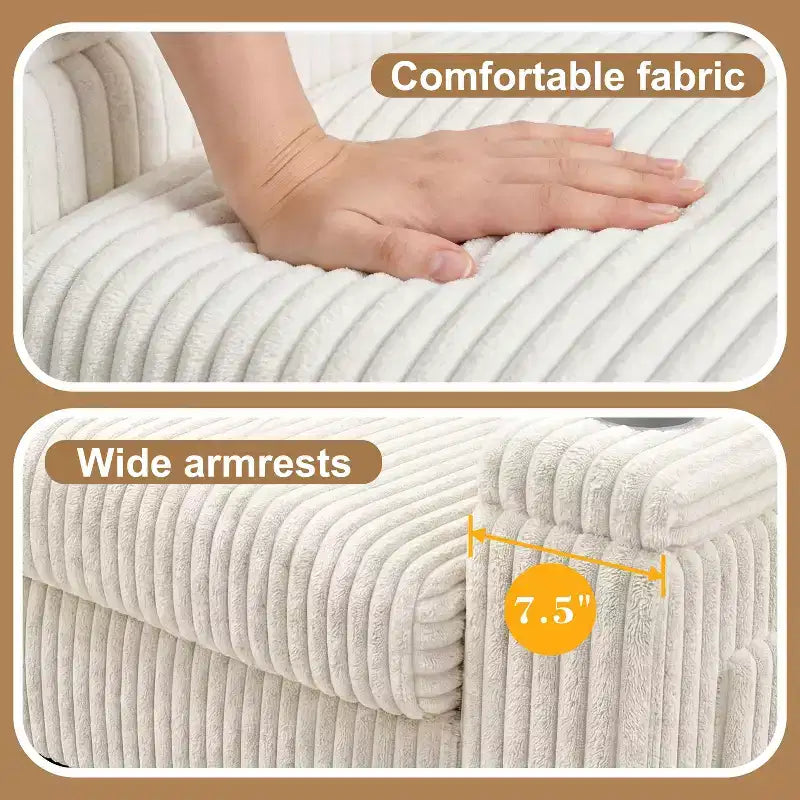 91 canapé moderne biplace avec accoudoirs de rangement pour salon, canapé 2 places en velours côtelé avec poches latérales/chargement USB et porte-gobelets, assise profonde