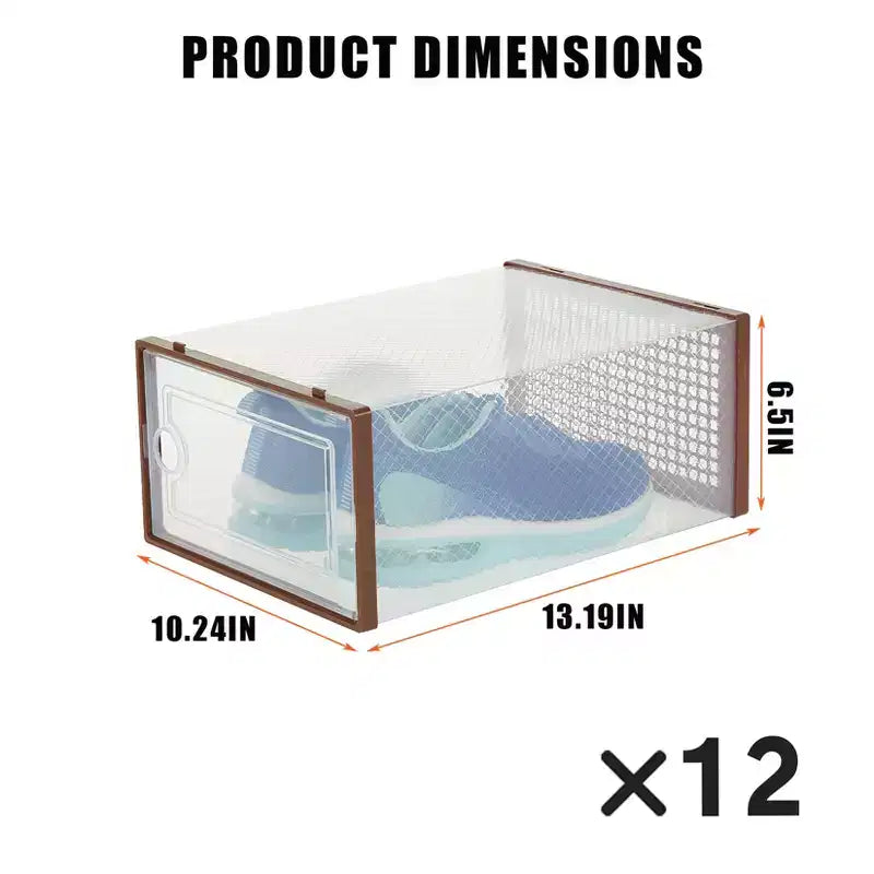Lot de 12 grands bacs de rangement en plastique transparent avec couvercles durables et empilables pour organiser les chaussures, les jouets, le placard ou le rangement sous le lit