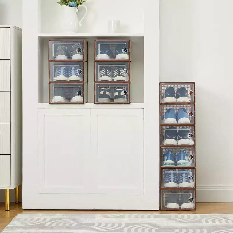 Lot de 12 grands bacs de rangement en plastique transparent avec couvercles durables et empilables pour organiser les chaussures, les jouets, le placard ou le rangement sous le lit