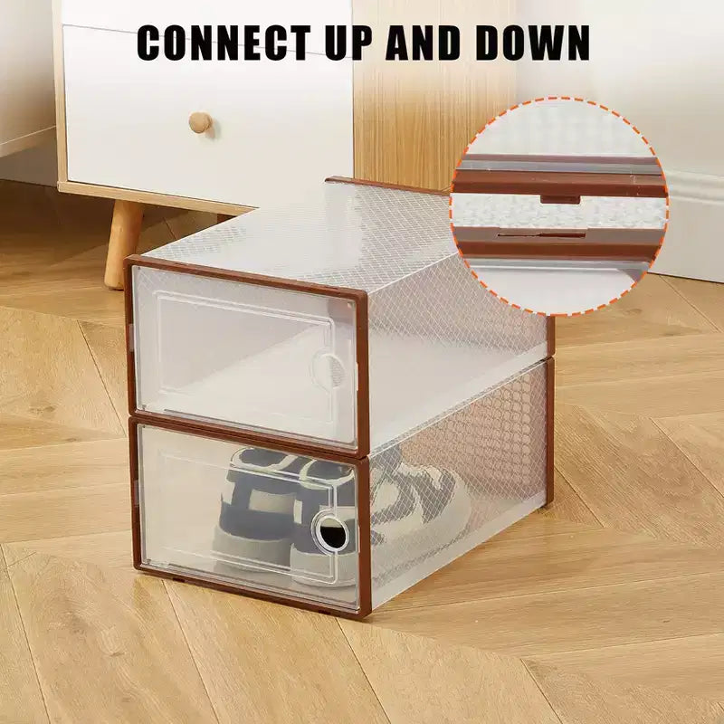 Lot de 12 grands bacs de rangement en plastique transparent avec couvercles durables et empilables pour organiser les chaussures, les jouets, le placard ou le rangement sous le lit