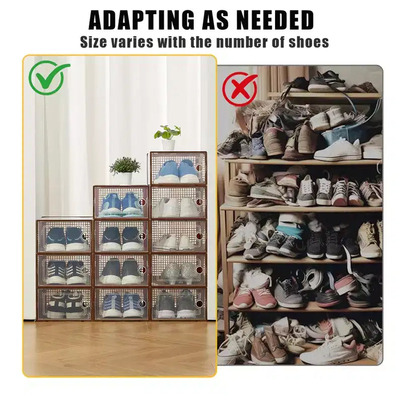 Lot de 12 grands bacs de rangement en plastique transparent avec couvercles durables et empilables pour organiser les chaussures, les jouets, le placard ou le rangement sous le lit