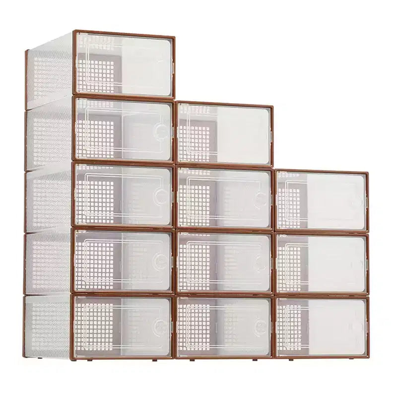 Lot de 12 grands bacs de rangement en plastique transparent avec couvercles durables et empilables pour organiser les chaussures, les jouets, le placard ou le rangement sous le lit