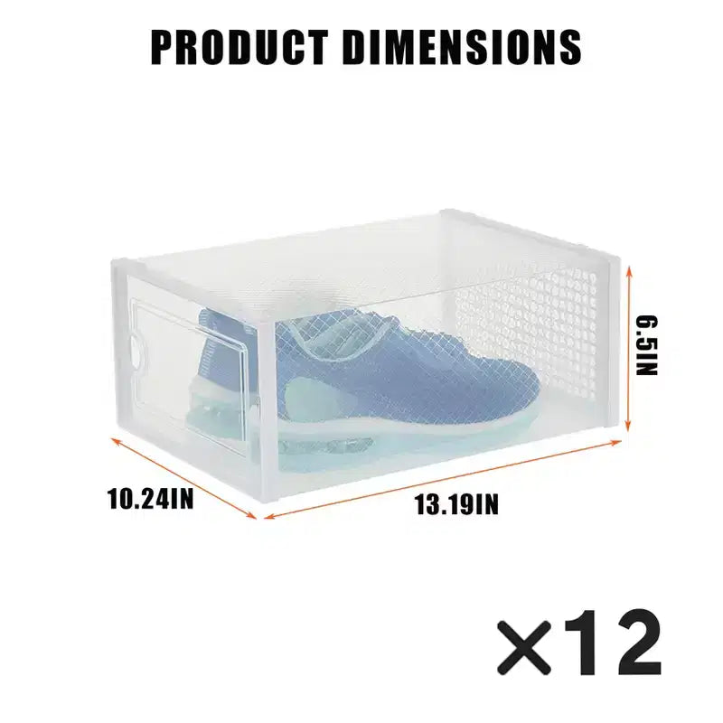 Lot de 12 grands bacs de rangement en plastique transparent avec couvercles durables et empilables pour organiser les chaussures, les jouets, le placard ou le rangement sous le lit