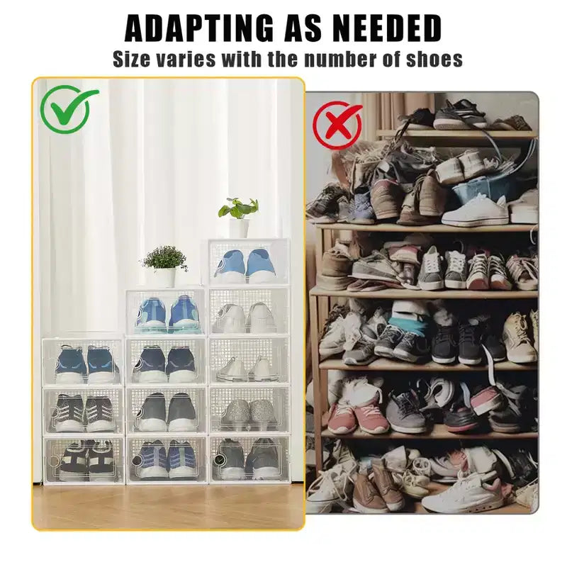 Lot de 12 grands bacs de rangement en plastique transparent avec couvercles durables et empilables pour organiser les chaussures, les jouets, le placard ou le rangement sous le lit