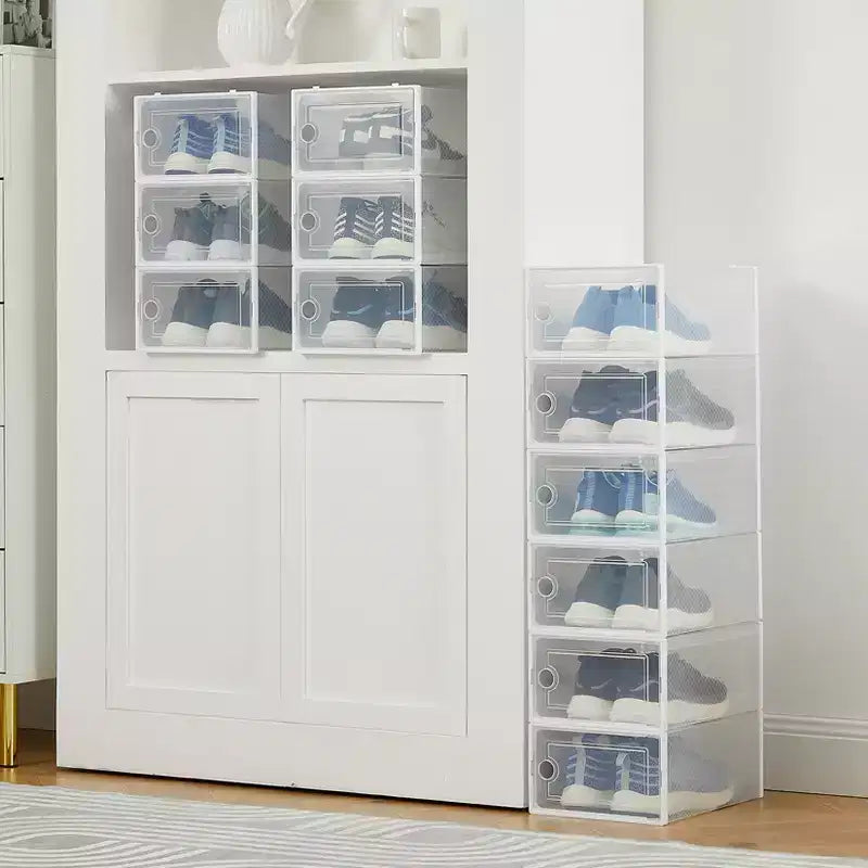 Lot de 12 grands bacs de rangement en plastique transparent avec couvercles durables et empilables pour organiser les chaussures, les jouets, le placard ou le rangement sous le lit