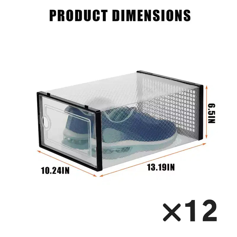Lot de 12 grands bacs de rangement en plastique transparent avec couvercles durables et empilables pour organiser les chaussures, les jouets, le placard ou le rangement sous le lit