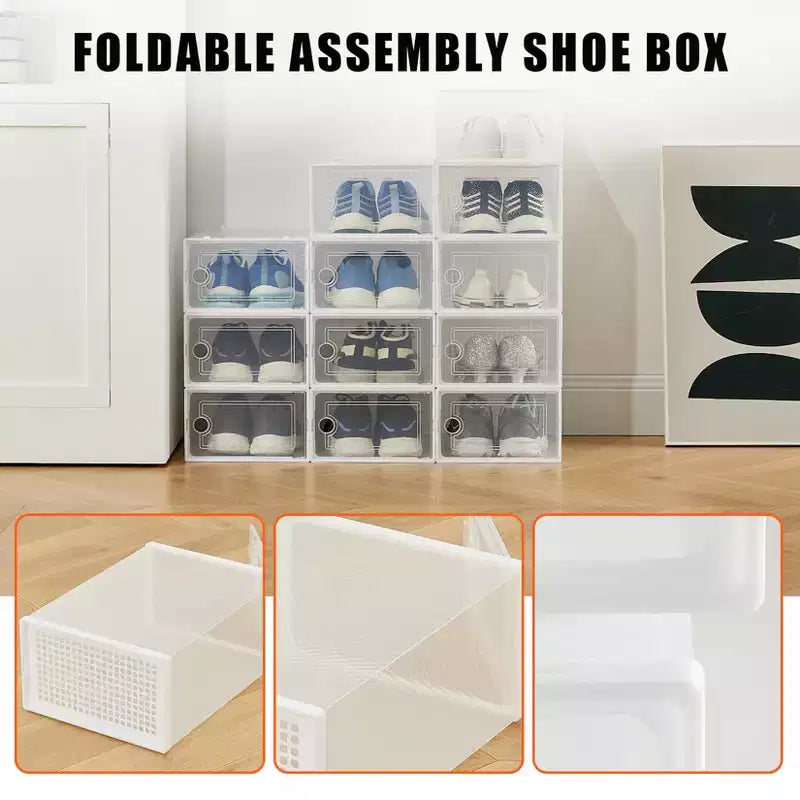 Lot de 12 grands bacs de rangement en plastique transparent avec couvercles durables et empilables pour organiser les chaussures, les jouets, le placard ou le rangement sous le lit