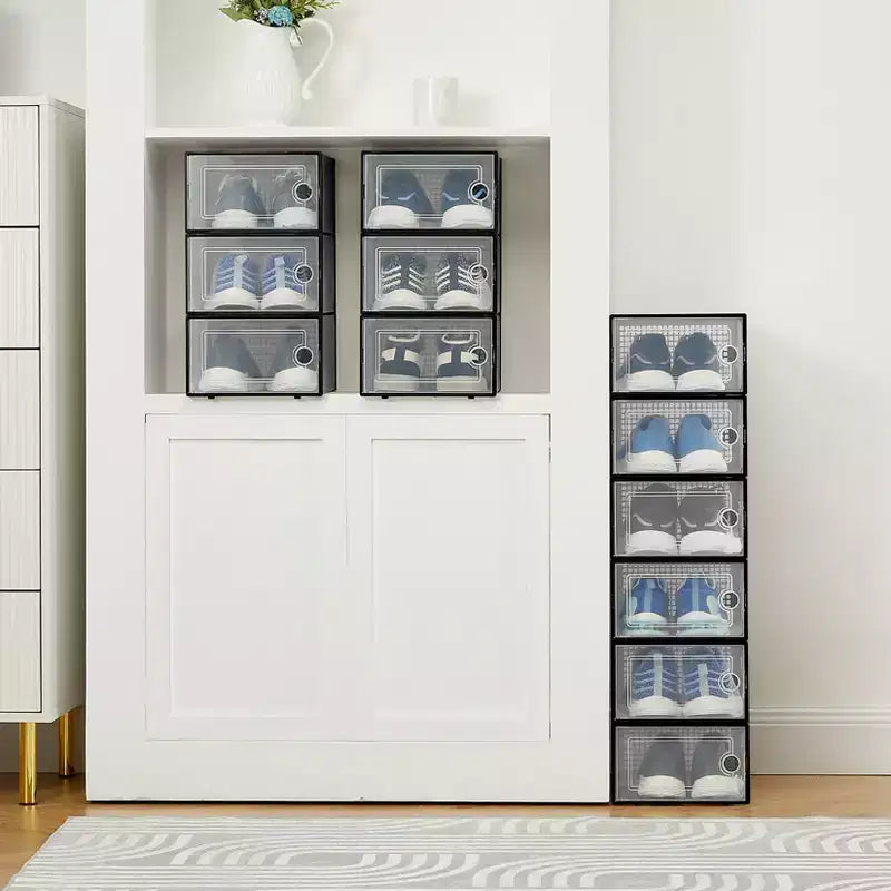 Lot de 12 grands bacs de rangement en plastique transparent avec couvercles durables et empilables pour organiser les chaussures, les jouets, le placard ou le rangement sous le lit
