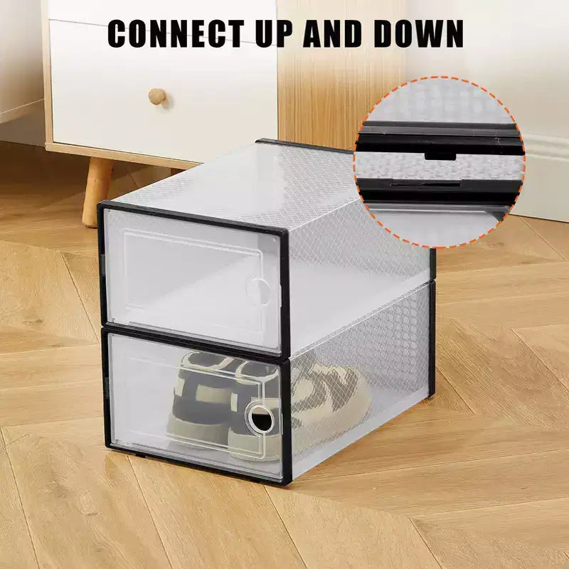 Lot de 12 grands bacs de rangement en plastique transparent avec couvercles durables et empilables pour organiser les chaussures, les jouets, le placard ou le rangement sous le lit