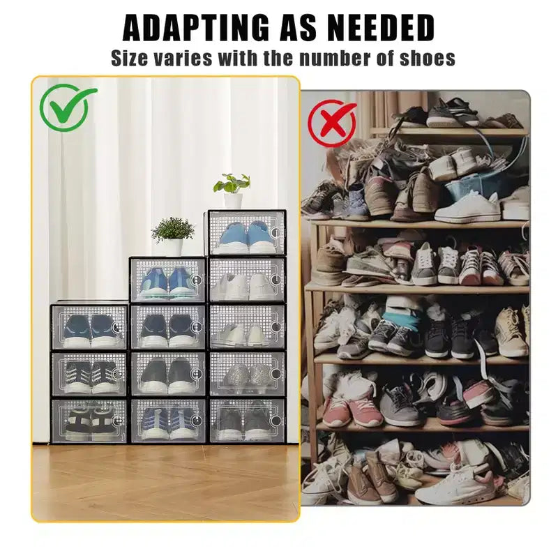 Lot de 12 grands bacs de rangement en plastique transparent avec couvercles durables et empilables pour organiser les chaussures, les jouets, le placard ou le rangement sous le lit
