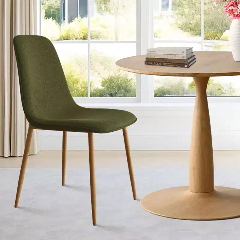 Ensemble de salle à manger 3 pièces avec table ronde, table sur pied aspect bois 34,5 po et chaises courbées sans accoudoirs rembourrées, idéal pour les petits espaces de salle à manger