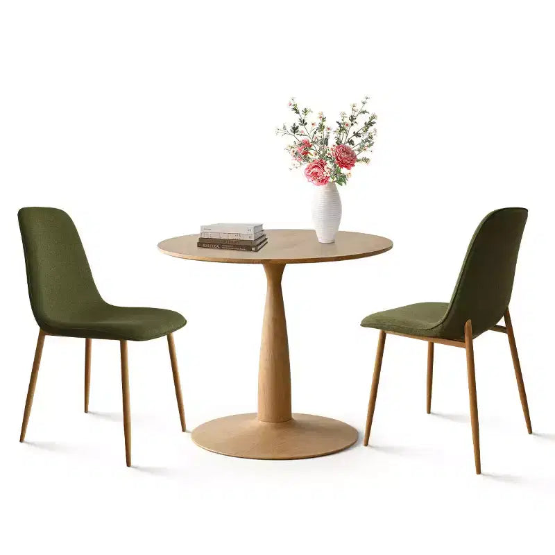 Ensemble de salle à manger 3 pièces avec table ronde, table sur pied aspect bois 34,5 po et chaises courbées sans accoudoirs rembourrées, idéal pour les petits espaces de salle à manger