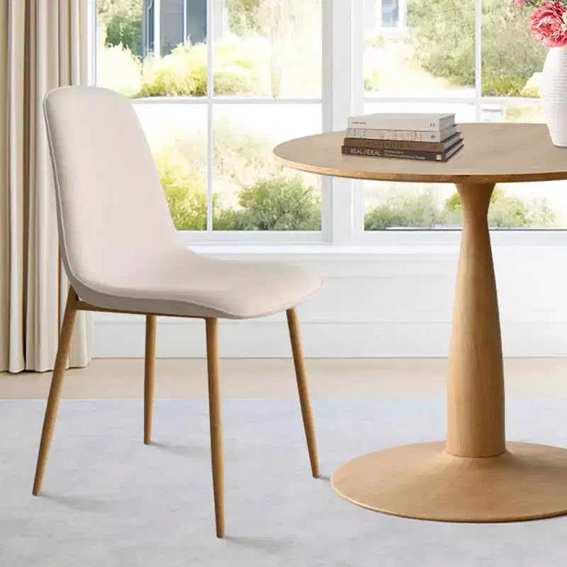 Ensemble de salle à manger 3 pièces avec table ronde, table sur pied aspect bois 34,5 po et chaises courbées sans accoudoirs rembourrées, idéal pour les petits espaces de salle à manger