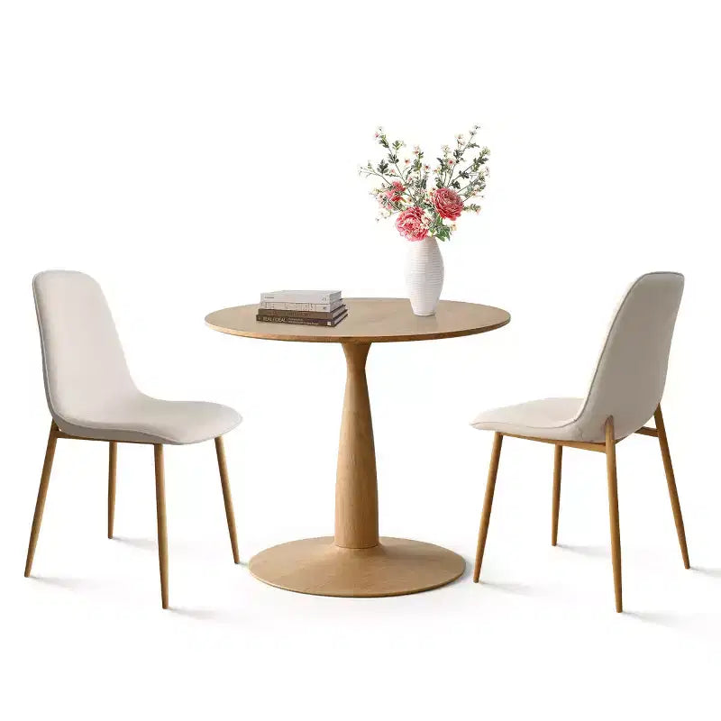 Ensemble de salle à manger 3 pièces avec table ronde, table sur pied aspect bois 34,5 po et chaises courbées sans accoudoirs rembourrées, idéal pour les petits espaces de salle à manger
