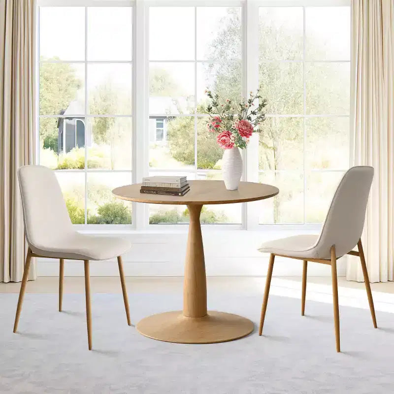 3-Piece Round Dining Table Set, 34.5 Wood-Look Pedestal Table and Upholstered Armless Curved Chairs, Ideal for Small Space Dining-Panipeachy